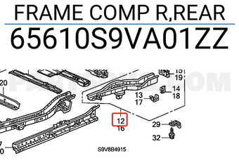 Honda 65610S9VA01ZZ FRAME COMP R,REAR