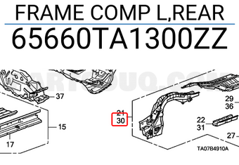 Honda 65660TA1300ZZ FRAME COMP L,REAR