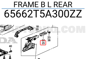Honda 65662T5A300ZZ FRAME B L REAR