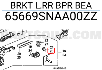 Honda 65669SNAA00ZZ BRKT L,RR BPR BEA