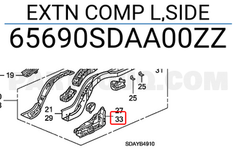 Honda 65690SDAA00ZZ EXTN COMP L,SIDE