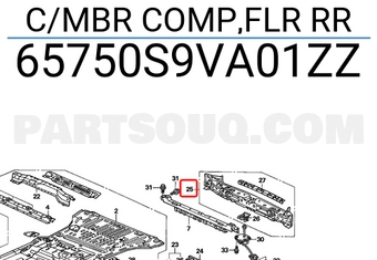 Honda 65750S9VA01ZZ C/MBR COMP,FLR RR