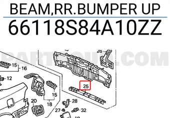 Honda 66118S84A10ZZ BEAM,RR.BUMPER UP