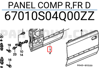 Honda 67010S04Q00ZZ PANEL COMP R,FR D