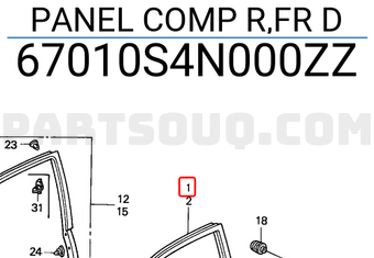 Honda 67010S4N000ZZ PANEL COMP R,FR D