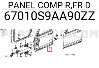 Honda 67010S9AA90ZZ PANEL COMP R,FR D