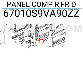 Honda 67010S9VA90ZZ PANEL COMP R,FR D