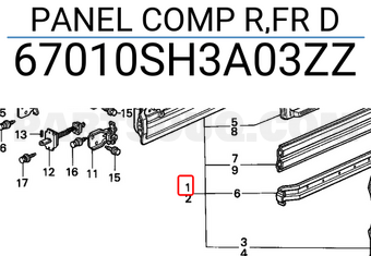 Honda 67010SH3A03ZZ PANEL COMP R,FR D