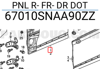 Honda 67010SNAA90ZZ PNL R- FR- DR DOT