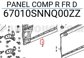 Honda 67010SNNQ00ZZ PANEL COMP R FR D