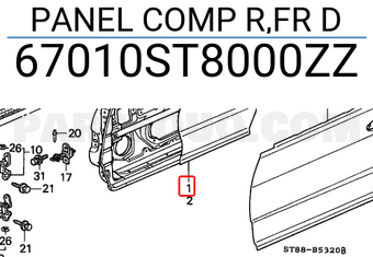 Honda 67010ST8000ZZ PANEL COMP R,FR D