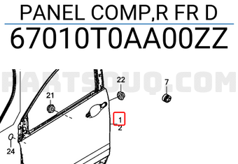 Honda 67010T0AA00ZZ PANEL COMP,R FR D