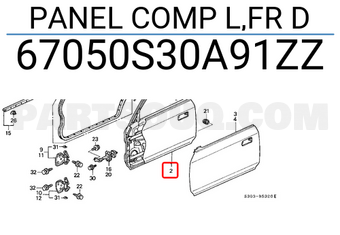 Honda 67050S30A91ZZ PANEL COMP L,FR D