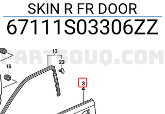 Honda 67111S03306ZZ SKIN R FR DOOR