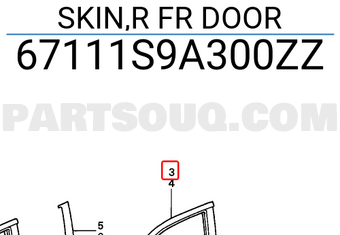 Honda 67111S9A300ZZ SKIN,R FR DOOR