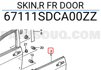 Honda 67111SDCA00ZZ SKIN,R FR DOOR
