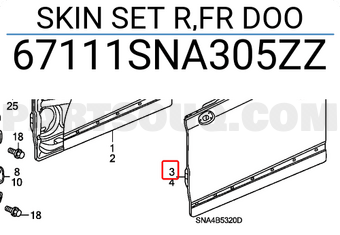 Honda 67111SNA305ZZ SKIN SET R,FR DOO