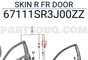 Honda 67111SR3J00ZZ SKIN R FR DOOR