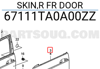 Honda 67111TA0A00ZZ SKIN,R FR DOOR