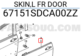 Honda 67151SDCA00ZZ SKIN,L FR DOOR
