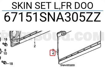 Honda 67151SNA305ZZ SKIN SET L,FR DOO