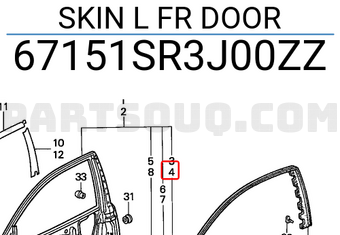 Honda 67151SR3J00ZZ SKIN L FR DOOR