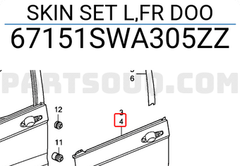 Honda 67151SWA305ZZ SKIN SET L,FR DOO