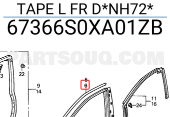Honda 67366S0XA01ZB TAPE L FR D*NH72*