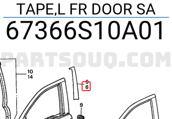 Honda 67366S10A01 TAPE,L FR DOOR SA