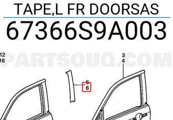 Honda 67366S9A003 TAPE,L FR DOORSAS