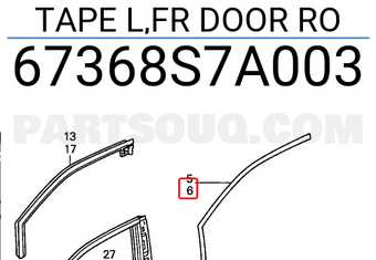 Honda 67368S7A003 TAPE L,FR DOOR RO