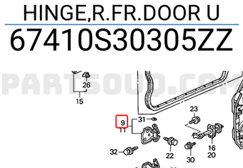 Honda 67410S30305ZZ HINGE,R.FR.DOOR U