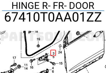 Honda 67410T0AA01ZZ HINGE R- FR- DOOR