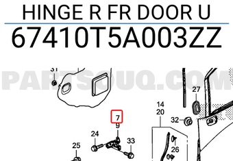 Honda 67410T5A003ZZ HINGE R FR DOOR U