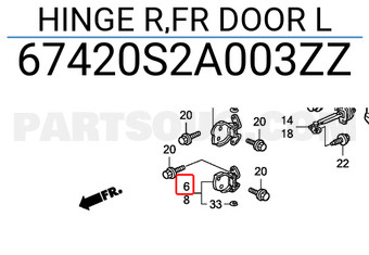 Honda 67420S2A003ZZ HINGE R,FR DOOR L