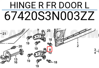 Honda 67420S3N003ZZ HINGE R FR DOOR L