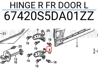 Honda 67420S5DA01ZZ HINGE R FR DOOR L