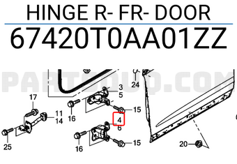 Honda 67420T0AA01ZZ HINGE R- FR- DOOR