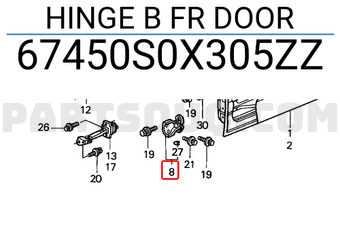 Honda 67450S0X305ZZ HINGE B FR DOOR