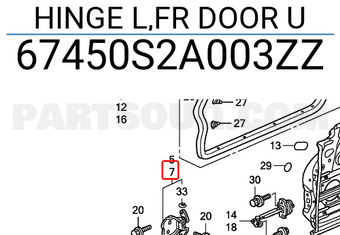 Honda 67450S2A003ZZ HINGE L,FR DOOR U