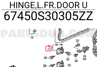 Honda 67450S30305ZZ HINGE,L.FR.DOOR U
