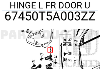 Honda 67450T5A003ZZ HINGE L FR DOOR U