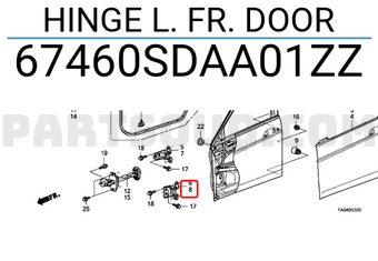 Honda 67460SDAA01ZZ HINGE L. FR. DOOR