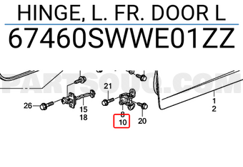 Honda 67460SWWE01ZZ HINGE, L. FR. DOOR L
