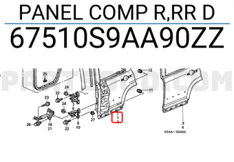 Honda 67510S9AA90ZZ PANEL COMP R,RR D
