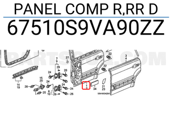 Honda 67510S9VA90ZZ PANEL COMP R,RR D