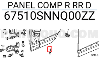 Honda 67510SNNQ00ZZ PANEL COMP R RR D