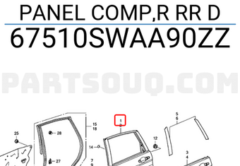 Honda 67510SWAA90ZZ PANEL COMP,R RR D