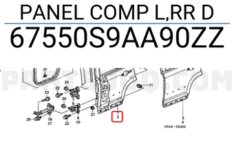 Honda 67550S9AA90ZZ PANEL COMP L,RR D