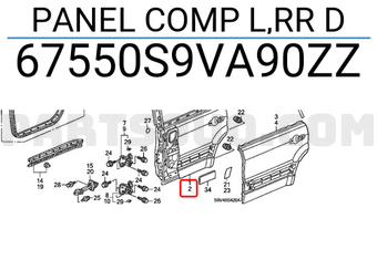 Honda 67550S9VA90ZZ PANEL COMP L,RR D